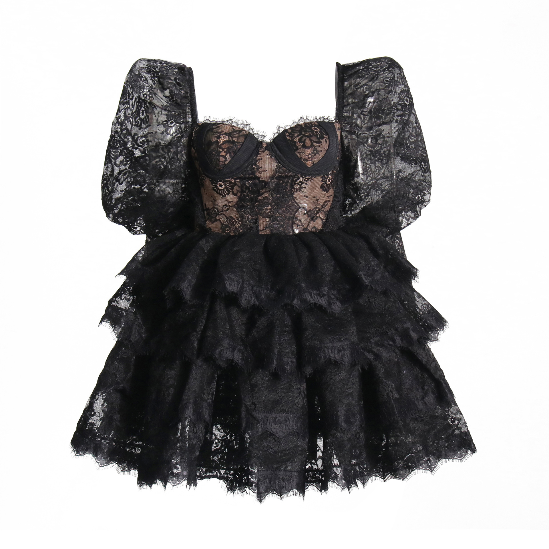 European and American socialite style party dress 2024 autumn new heavy industry bubble sleeve strapless embroidered short for women