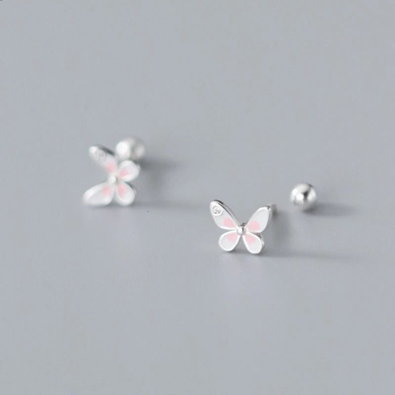 925 Sterling Silver CZ Zircons Butterfly Screw Back Stud Earrings For Children Baby Girls Kid 7mmX5mm Tiny Mini Earring 241220