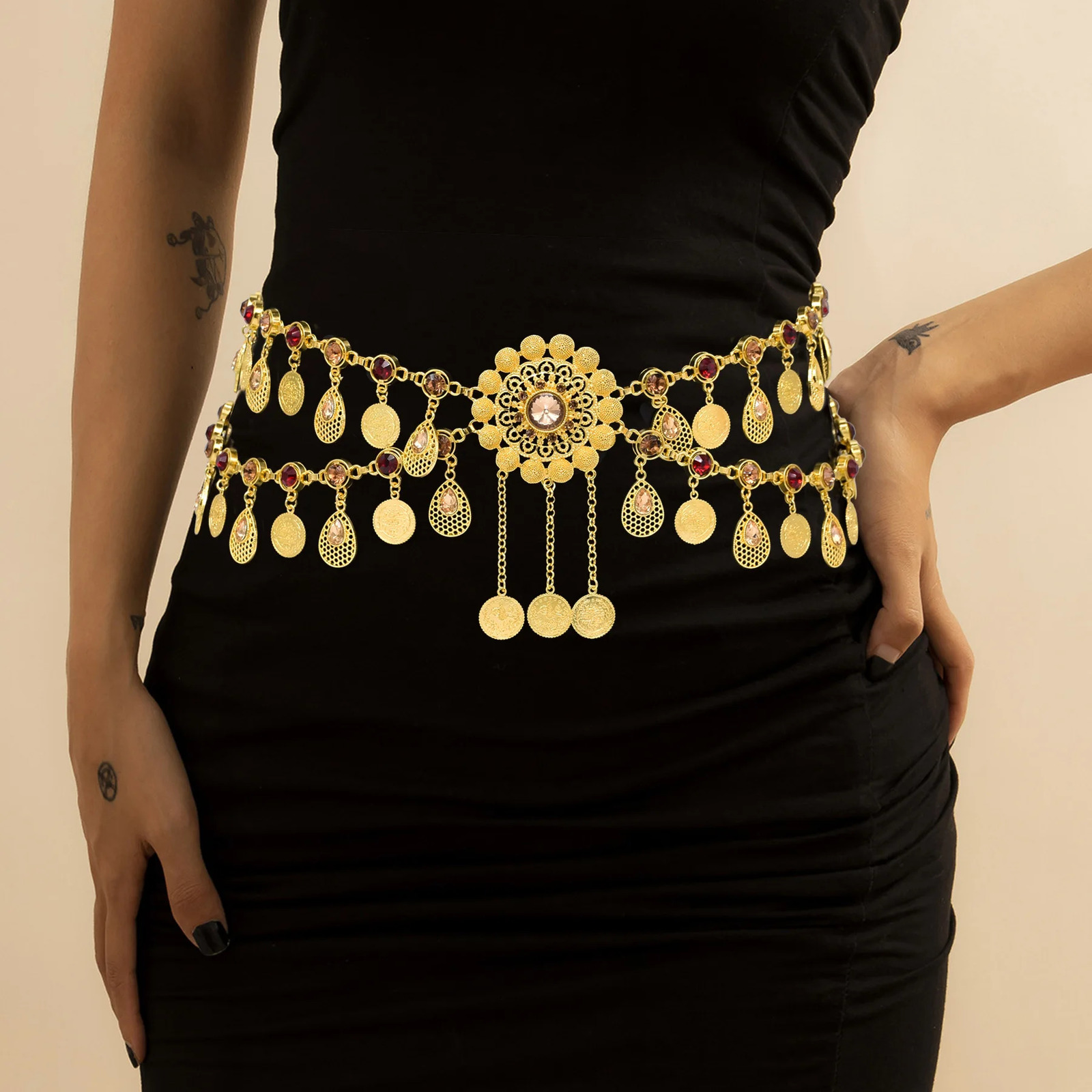 Bohemian Style Fashion Jewelry Coins Hollow Waterdrop Tassel Belly Dance Waist Chain Womens Party Jewelry Accessory Gift 241225