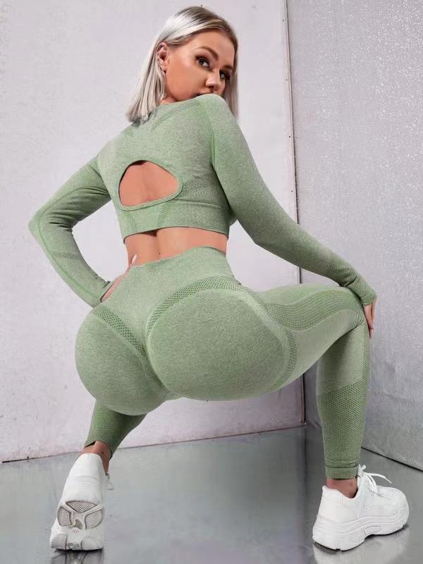 Designer women's seamless yoga suit with beautiful back long sleeves peach buttocks set awkward lines lifted buttocks tight fit high waist nude s