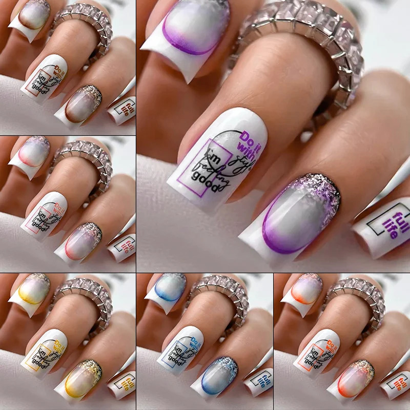 Nail Stickers Art Gradient French Alphabet Pattern Nail Stickers Classic 12 Colors Diy 2025 241225