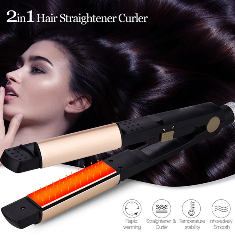 Professional 2 in 1 Curling Straightening Irons Ceramic Hair Curler Straightener Wet Dry Electric Flat Iron Hair Styler 241224