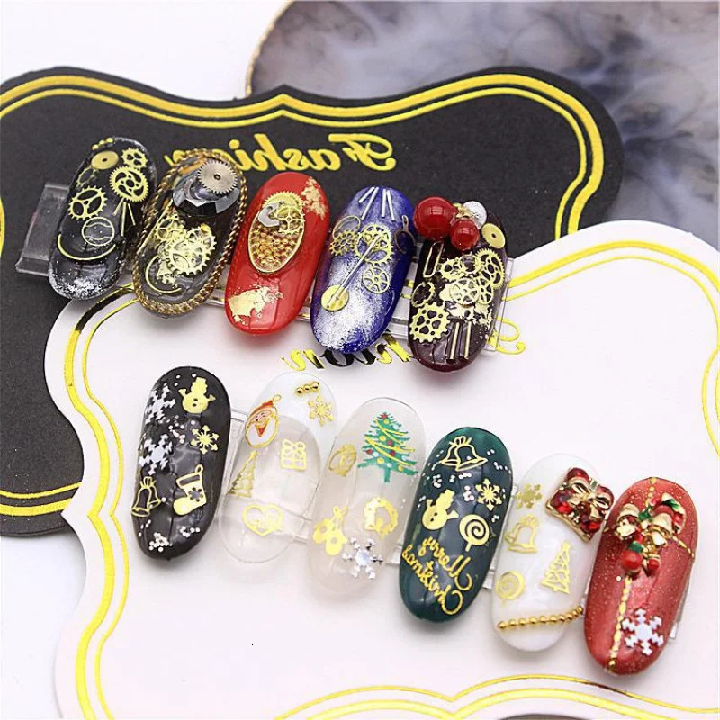 1000Slice into Nail Beauty OrnamentKGold leaf Gear Metal Sheet Rivet Nail Sticker Retro Steampunk 241225