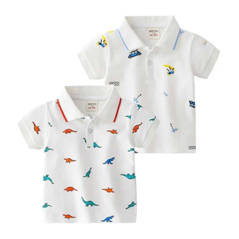 Kids Dinosaur Print Short Sleeve T-shirt Summer Boys Loose Color-Block Casual Polo Shirt Breathable Cotton for Ages 3-8XJ241225