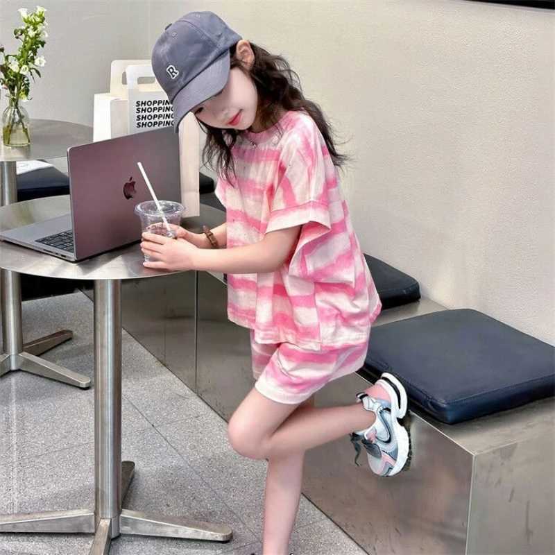 Clothing Sets Summer Baby Girls Clothes Set Pink Stripe Short Sleeve T-shirts and Shorts 2pcs Suit Children Fashion Top Bottom OutfitsY241225ITQN