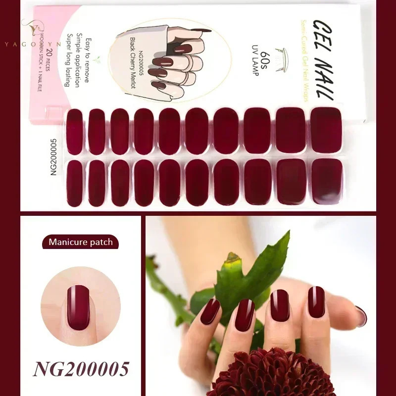 20Tips Jelly Pink Fluorescent UV Semi-Cured Gel Nail Patch Pearl Gradient Nude Adhesive Slider Long Lasting Nail Art Stickers 241225
