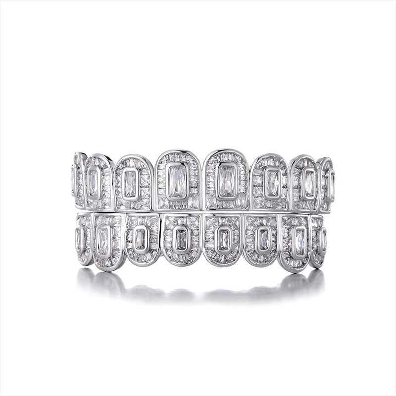 Hip Hop Full Baguette CZ Stones Teeth Grillz Cs Cubic Zircon d Out Micro Pave Top Bottom Charm Grills For Men Women JewelryXJ241225