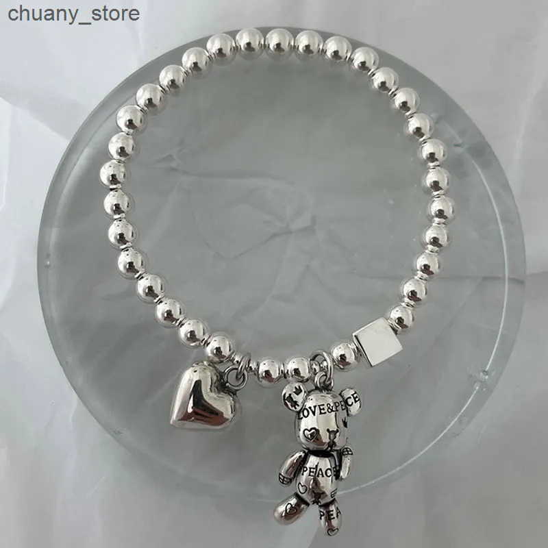 Chain 925 Sterling Silver s for Women String of Beads Accessories Trend Vintage Simple Cute Bear Pendant Party Jewelry L240910