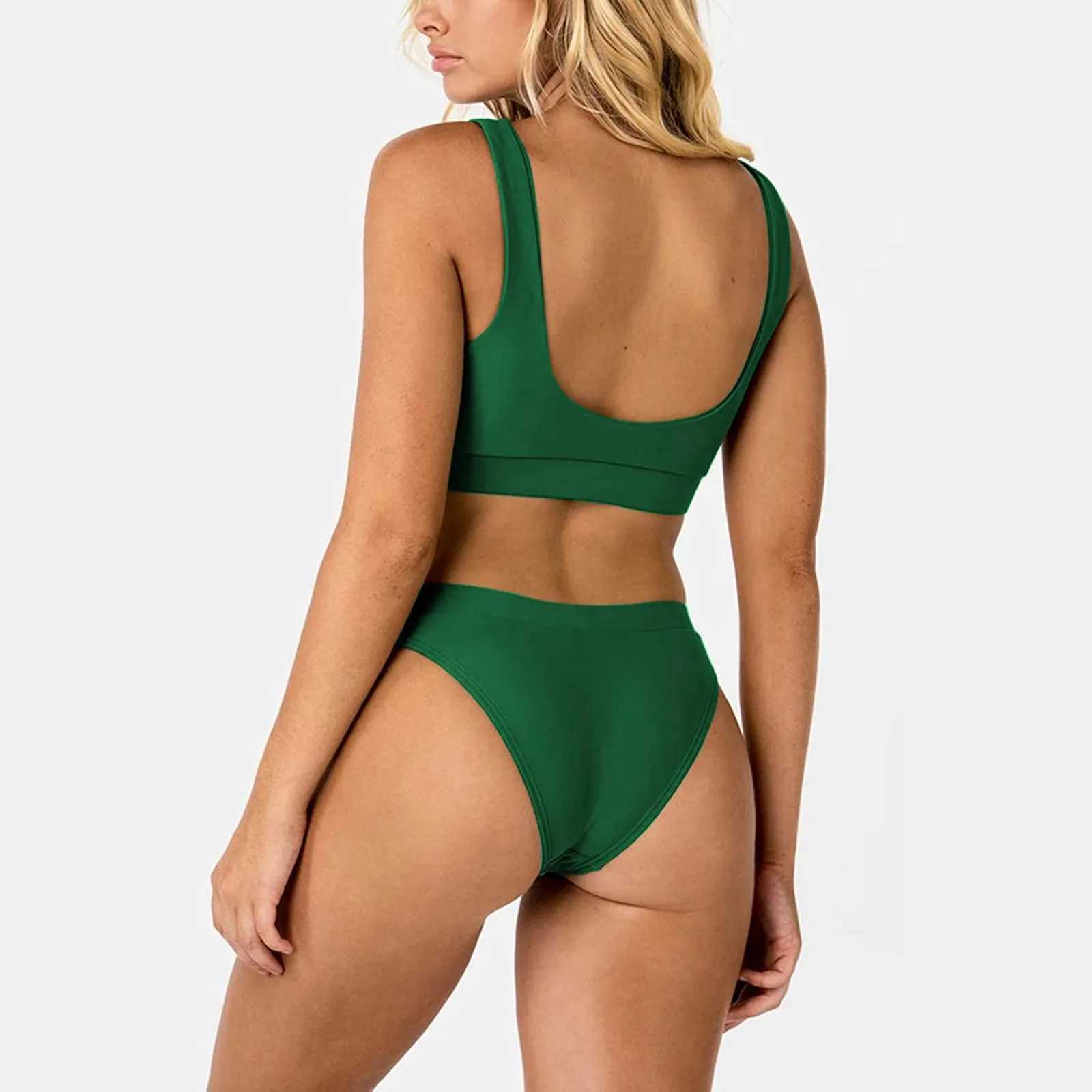 Solid color beach wear swimsuit tankinis set womens push up bikini set Padded Tank and High Waist short swimsuit two-piece setW241225