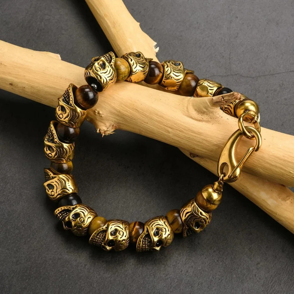 Punk Hip Hop Stainless Steel Skull Bracelet Biker Vintage Beads Bangles For Men Boys Fashion Creative Jewelry Gifts Drop 241225
