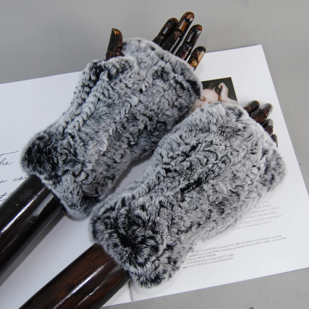 Arrival Women Knit Fur Mitten Girls 100% Real Genuine Knitted Rex Rabbit Fur Mittens Winter Warm Real Fur Fingerless Gloves 241225