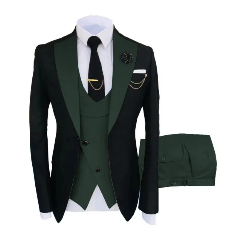 Men Suits 3 Pieces Tailored Man Groom Wedding Tuxedo Slim Fit Jacquard Twocolor Blazer Jacket Vest Pants Clothing 241225