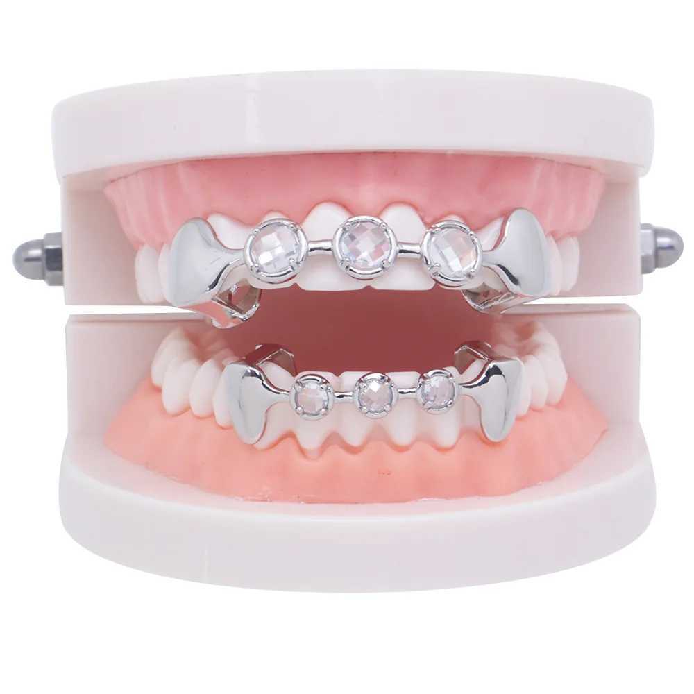Round Zircon Inside Teeth Grills Hip Hop Tooth C Top Bottom Grillz Mouth Bo Jewelry Cosplay TG086XJ241225