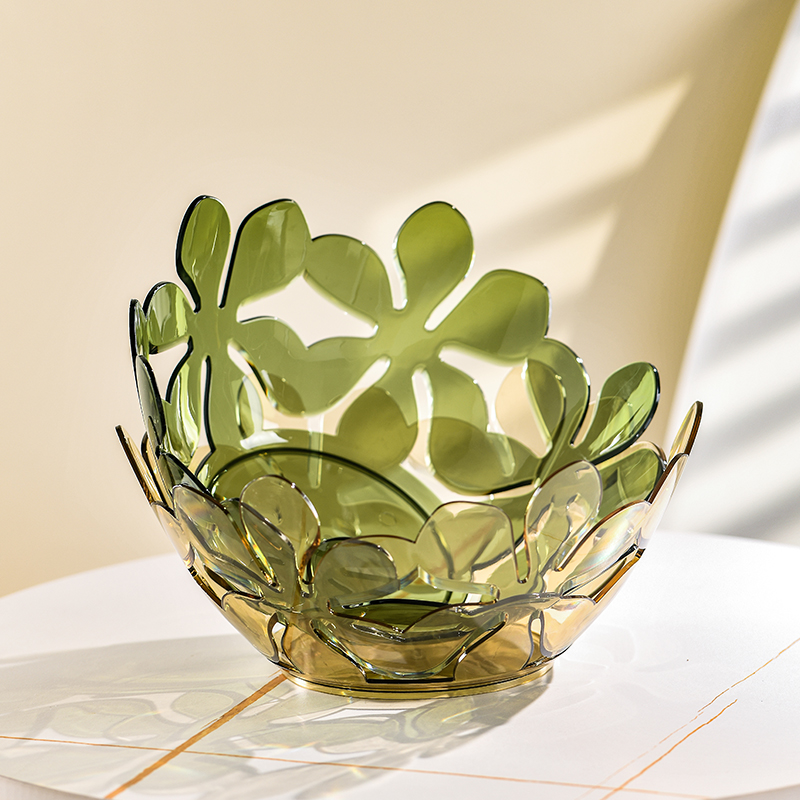 Classic fruit tray natural color multifunctional kitchen utensil PET Petal Hollow Fruit Plate Transparent
