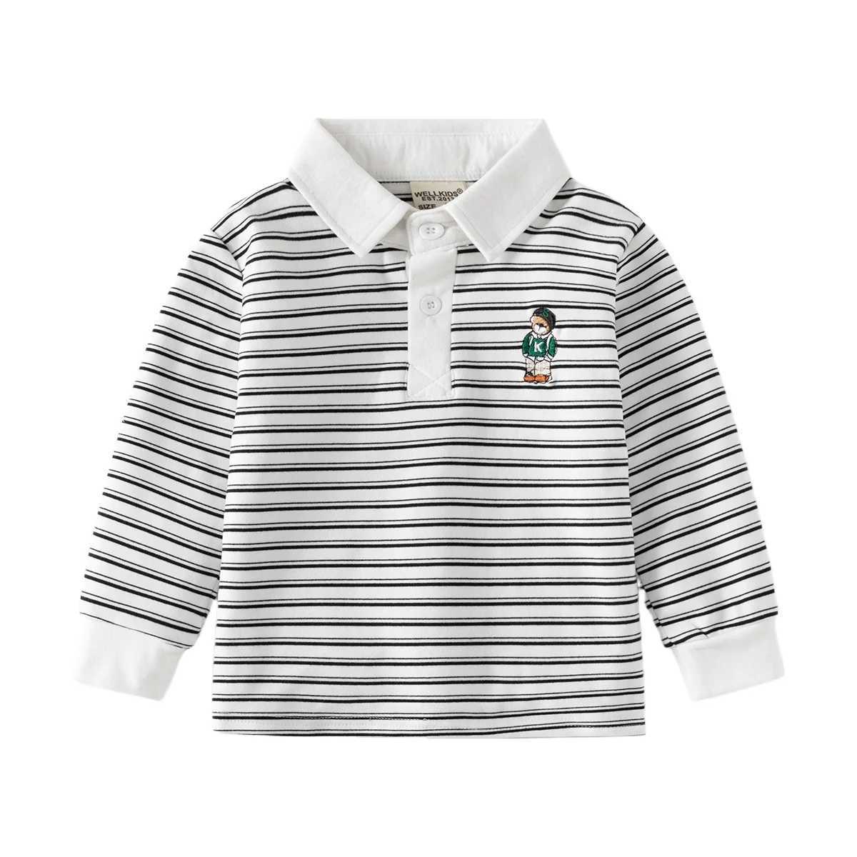 Spring Autumn Boys Long Sleeve Casual Cotton Embroidered T-shirt Childrens Striped Polo Shirt Top for Kids Ages 3-8XJ241225