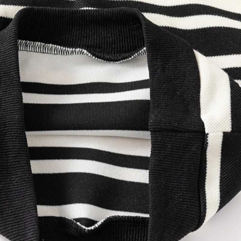 Autumn Baby Boy Cotton Clothes Kid Girls Turn Down Collar Sweatshirts Pullover Children Black White Stripe Shirt Polo TopXJ241225