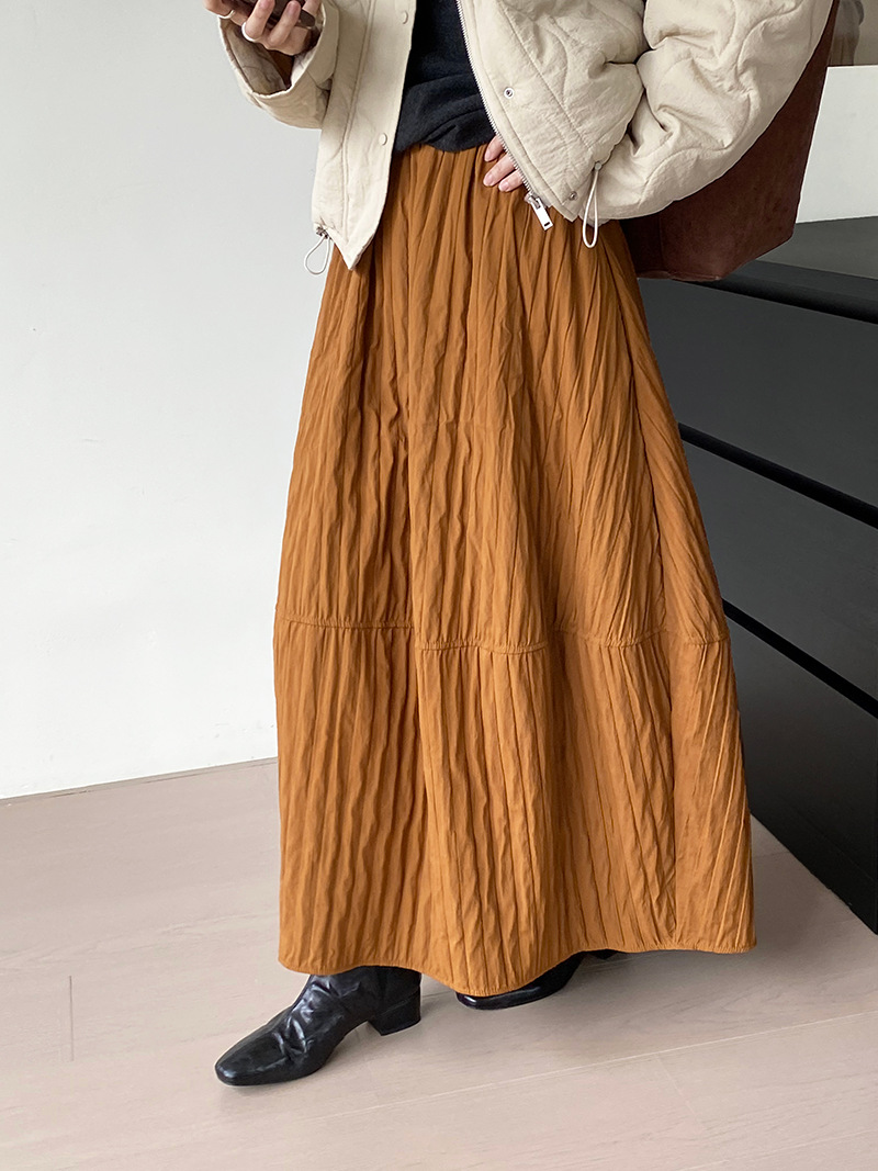 P3019 Cotton Bud Skirt Japanese Autumn and Winter Quilted Line All-match Warm and Slim Skirt Lantern Skirt