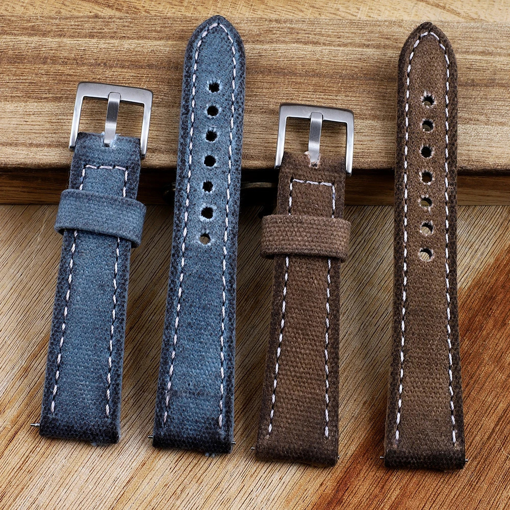 Handmade Canvas Watch Band 18 19 20 21 22 24mm Retro Watchband Men Watch Bracelet Strap Replacement Belt Gray Blue Brown Green 241225