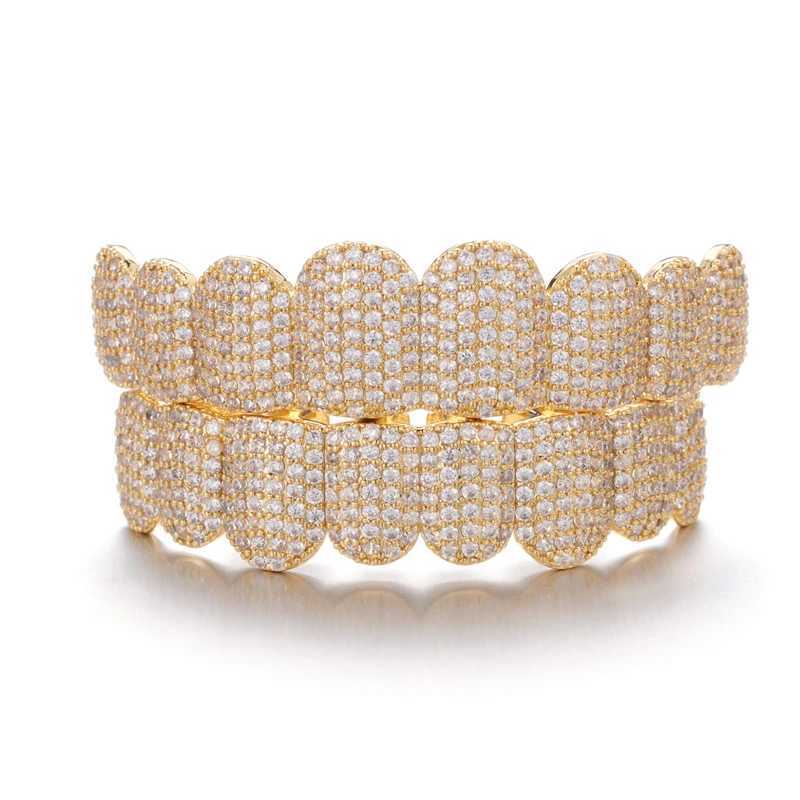 Full CZ Stones Teeth Grillz Cs Cubic Zircon d Out Micro Pave Top Bottom Charm Grills For Men Women JewelryXJ241225