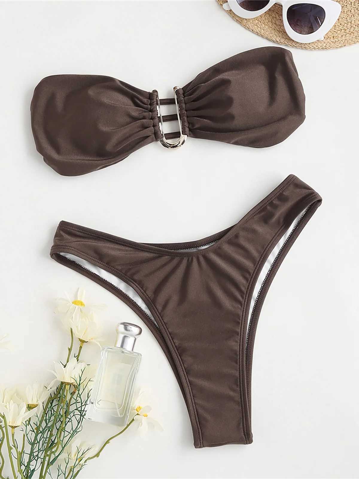 New 4-color U-neck Bandeau Brazilian bikini womens swimsuit womens swimsuit two-piece bikini swimsuit bathroom set swimsuit K4965W241225