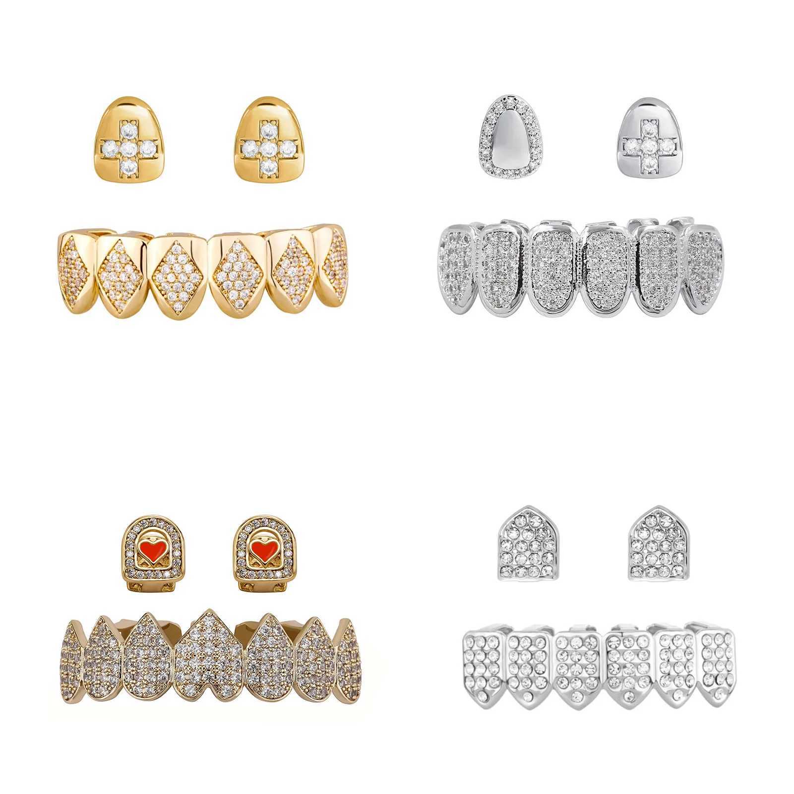 DIY Fshion Hip Hop Gold Silver Colour d Out CZ Teeth Grillz Top Bottom Men Women Jewelry Tooth Gem Grillz Y2kXJ241225