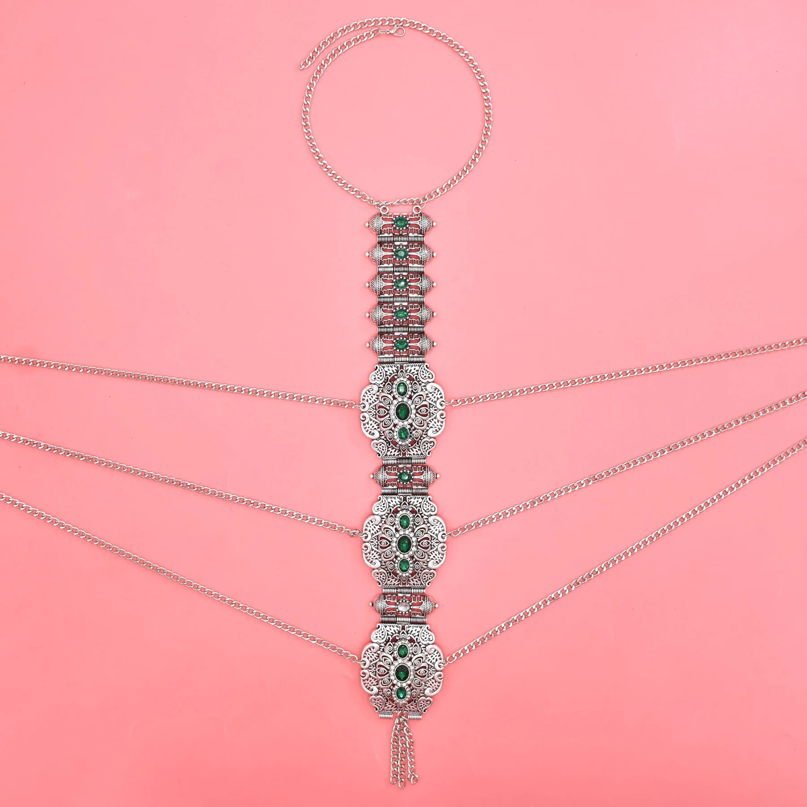 Bohemian Crystal Chest Breast Belly Body Waist Chain for Women Ethnic Styles India Cypsy Bikinis Summer Beach Y2K Accessory 241225
