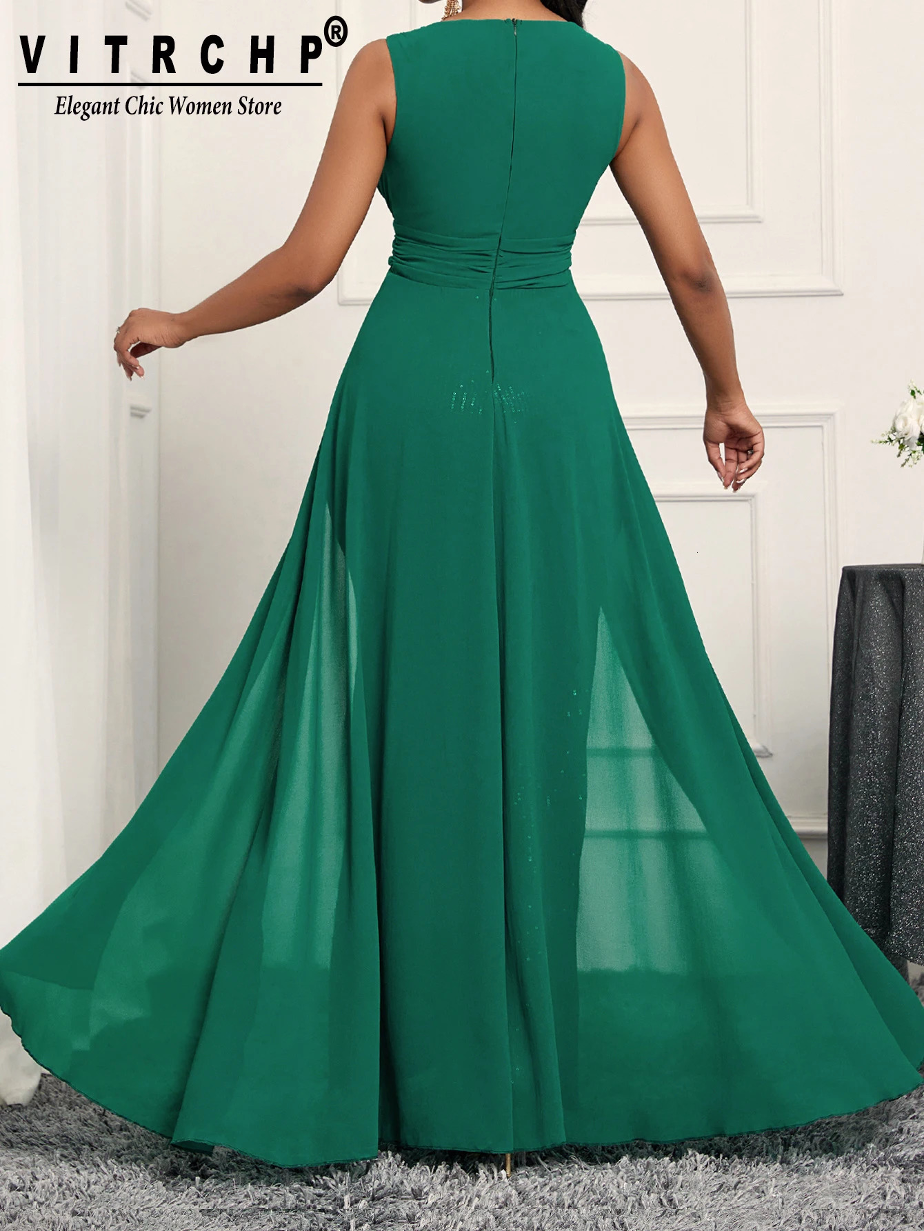 Elegant Green Sequin Dress Women Satin Strap Sleeveless Thigh Split Draped Bodycon Wedding Party Dresses Evening Gown 241223