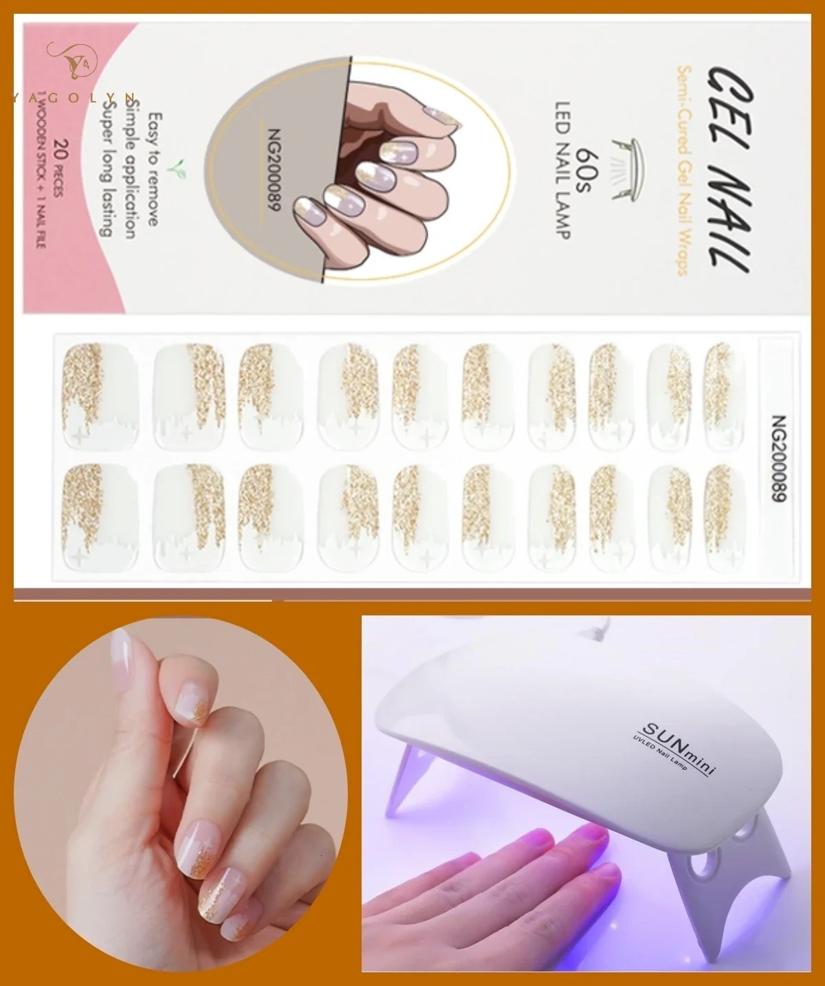 2Pcs/Set Gradient Semi-cured Gel Nail Sticker Set Manicure Nail Gel Wraps with 6W UV Lamp No Wipe Top Coat Kit Long Lasting Nail 241225