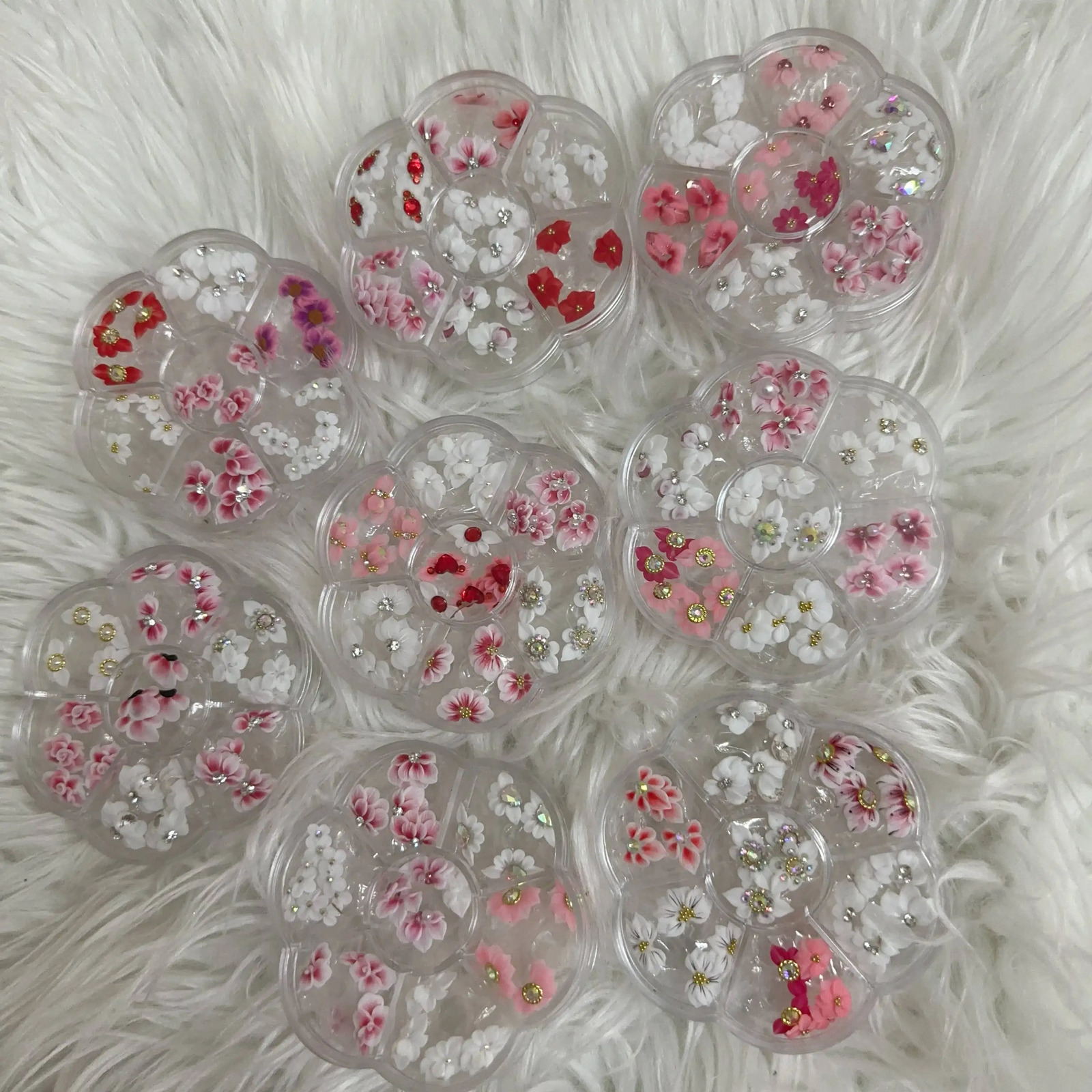 30PCS Small Mini Acrylic 3D Nail Flowers Carving White Mix Colors Jewelry Handmade Kawaii Nail Art Charm Stickers Decoration 241225