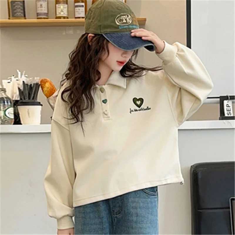 2024 Kids Polo Clothes for Girls Autumn Long Sleeve Polo T Shirts Girls Children Turn-down Collar Sweatshirt With Heart Age 5-14XJ241225