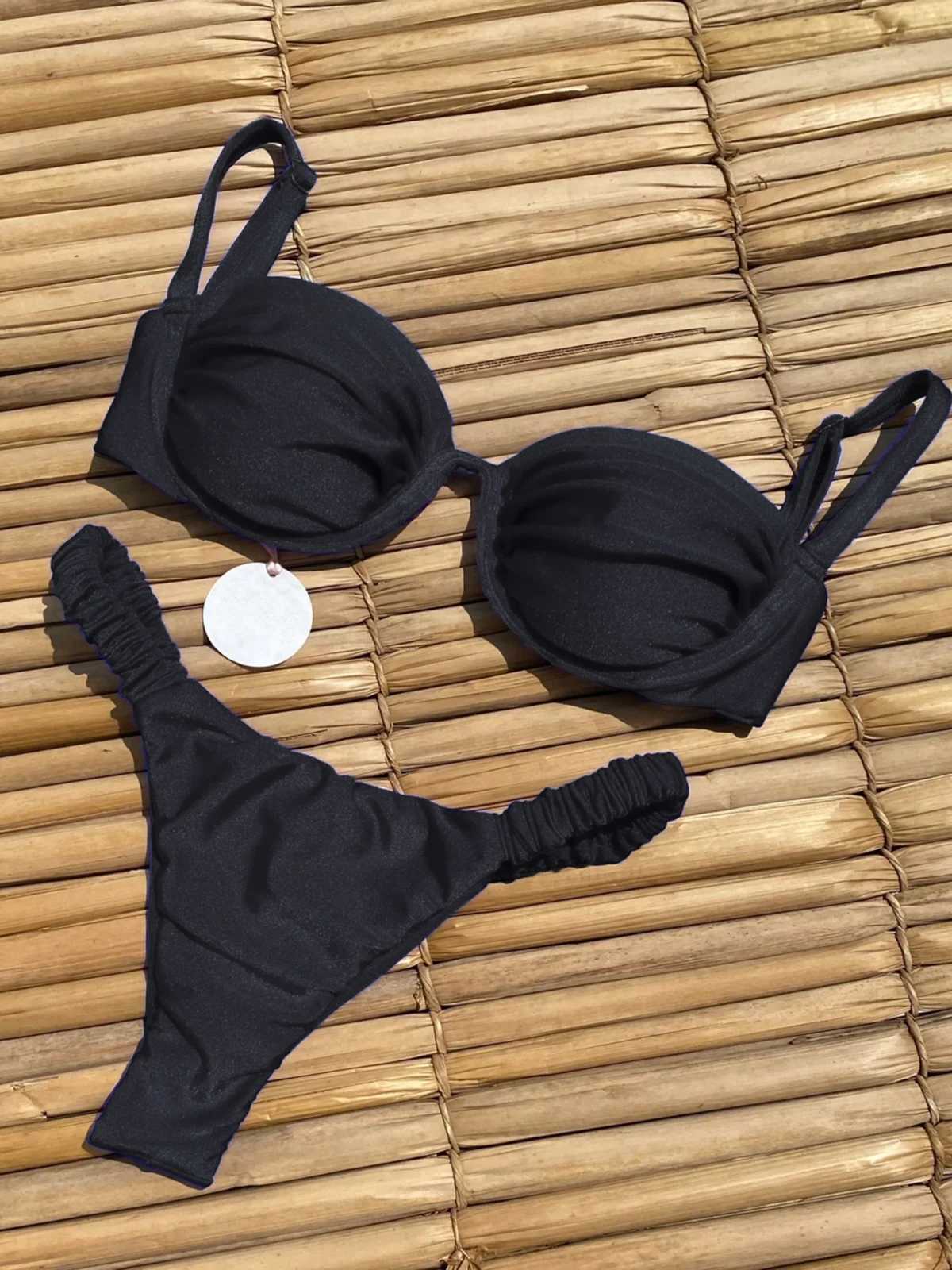 Push bikini 2024 sexy womens swimsuit womens swimsuit sexy bikini set Brazil Biquini swimsuit solid color shiny beachwearW241225
