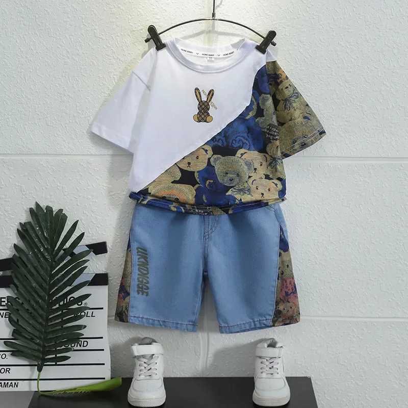 Clothing Sets Summer Children Boy Clothes Kid Girl Cartoon Bear T-Shirts Jeans Shorts Suit Fashion Short Sleeve Top and Bottom 2 Pieces SetY241225F7FI