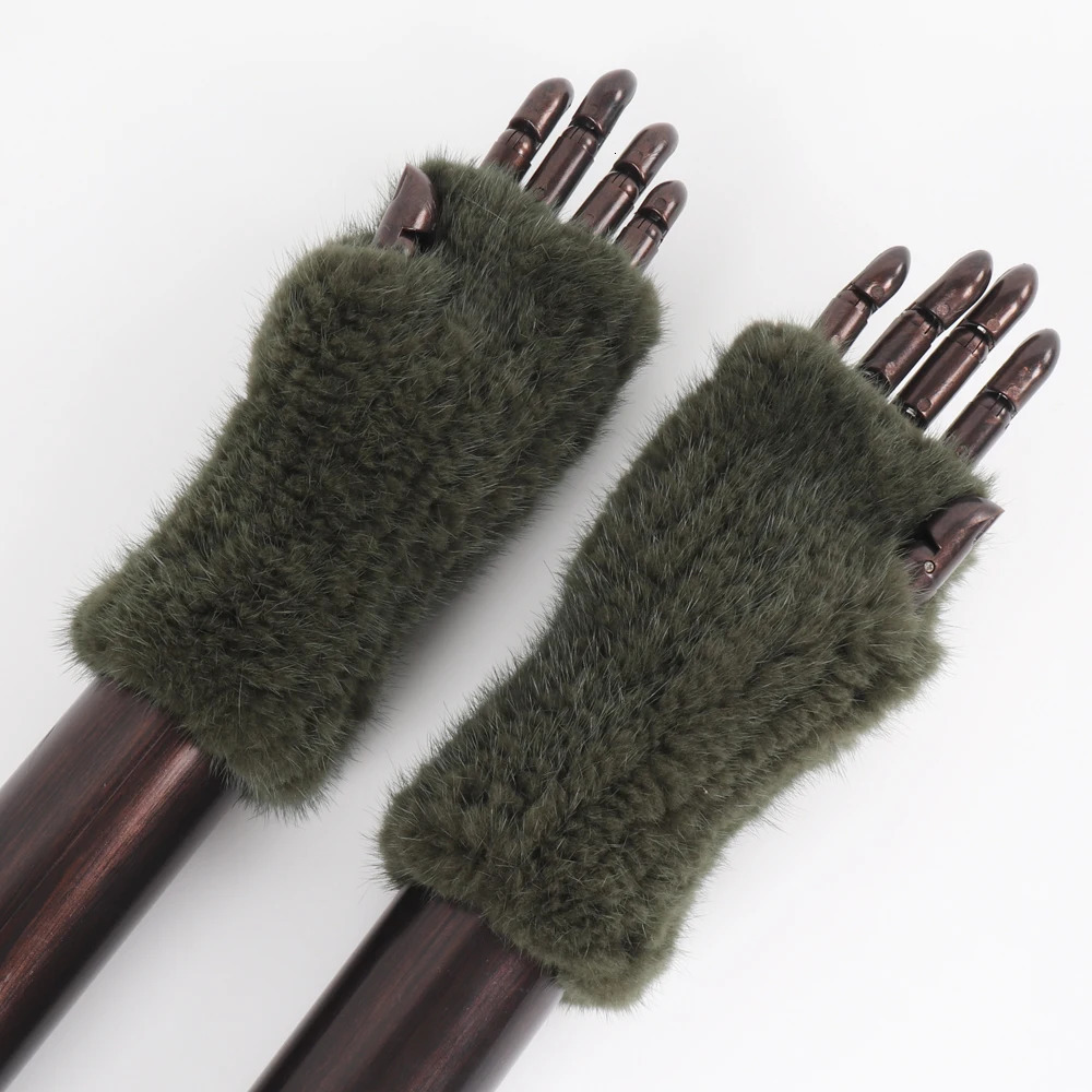 2024 Women Real Mink Fur Gloves Girls Real Knitted Mink Fur Fingerless Gloves Winter Strong Elasticity Real Mink Fur Mittens 241225