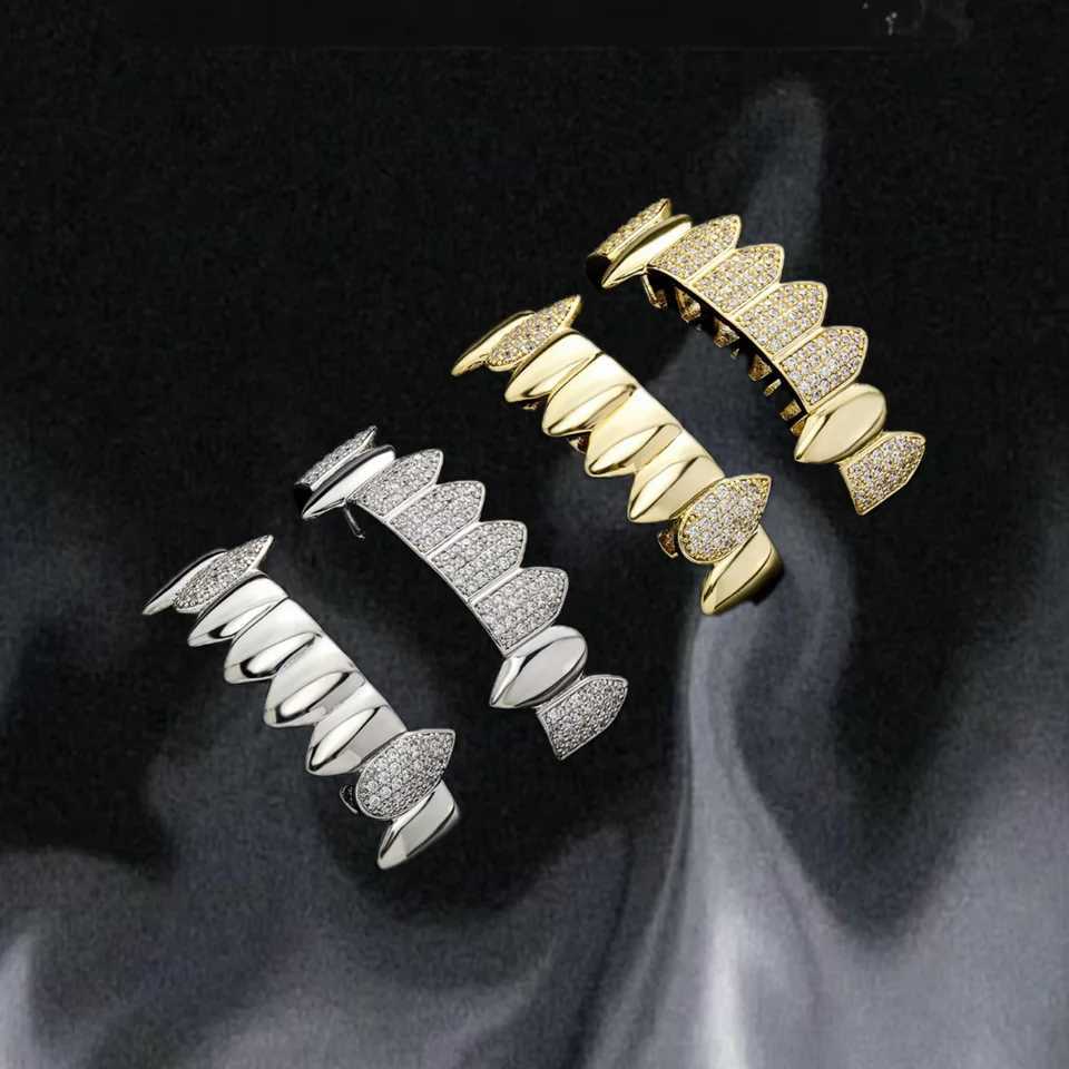 YOUNGX Hip Hop 8/8 Glossy CZ Stone Teeth Grillz Cubic Zircon Top Bottom Tooth Cs For Women Men Bo Jewelry FangsXJ241225