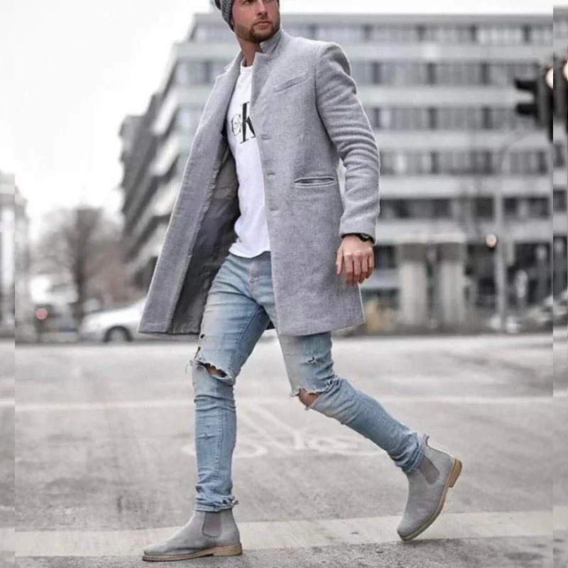 Autumn Winter Fashion Trend Windbreaker Men Coat Lapel Long Tweed Jackets Male Slim Single Breasted Large Size 5XL Overcoats y241225