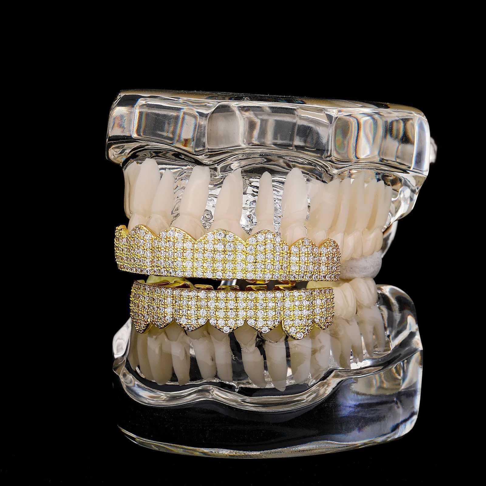 YOUNGX Fashion 8/8 d Out CZ Stone Fangs Teeth Grillz Hip Hop Cubic Zircon Tooth Cs For Women Men Jewelry CosplayXJ241225