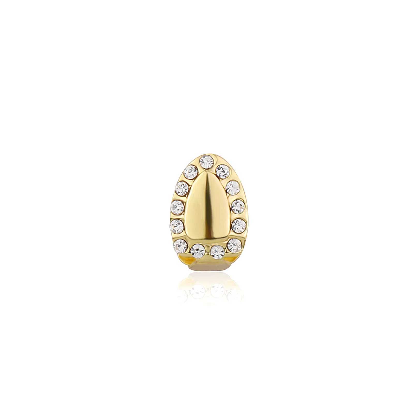 Custom Fit Silver Gold Plated HipHop Single Tooth Grillz C Zircon Top Bottom Dental Grill Teeth Cs Halloween CosplayXJ241225