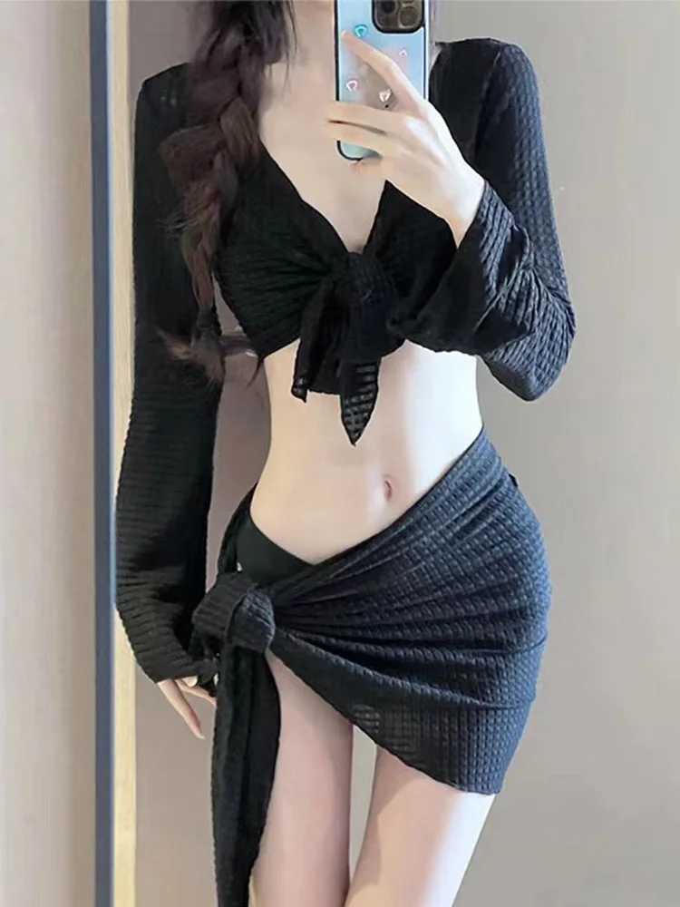 OIINAA bikini set womens sexy swimsuit fashionable solid four piece suspender lace top womens swimsuit new fashion Korean swimsuitW241225