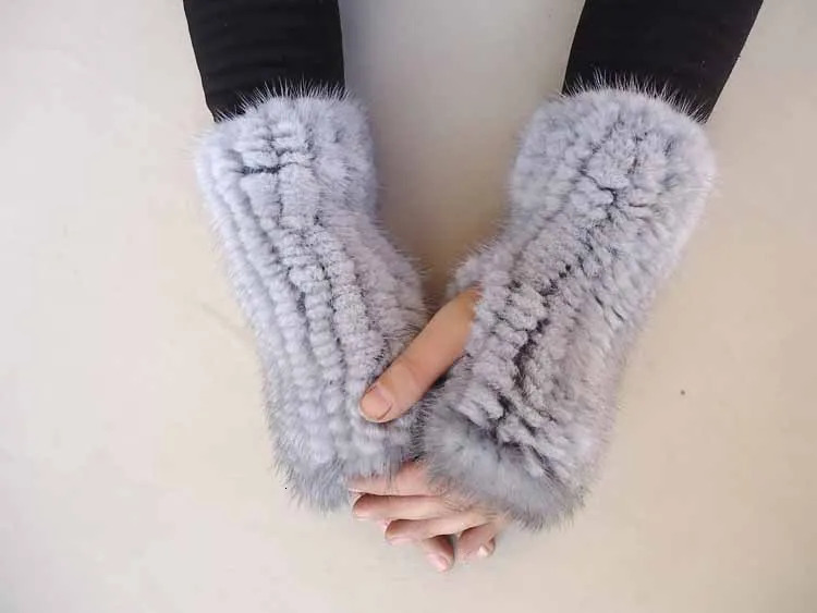 Women fashion fur gloves Mink knit gloves High density knit warm gloves 241225
