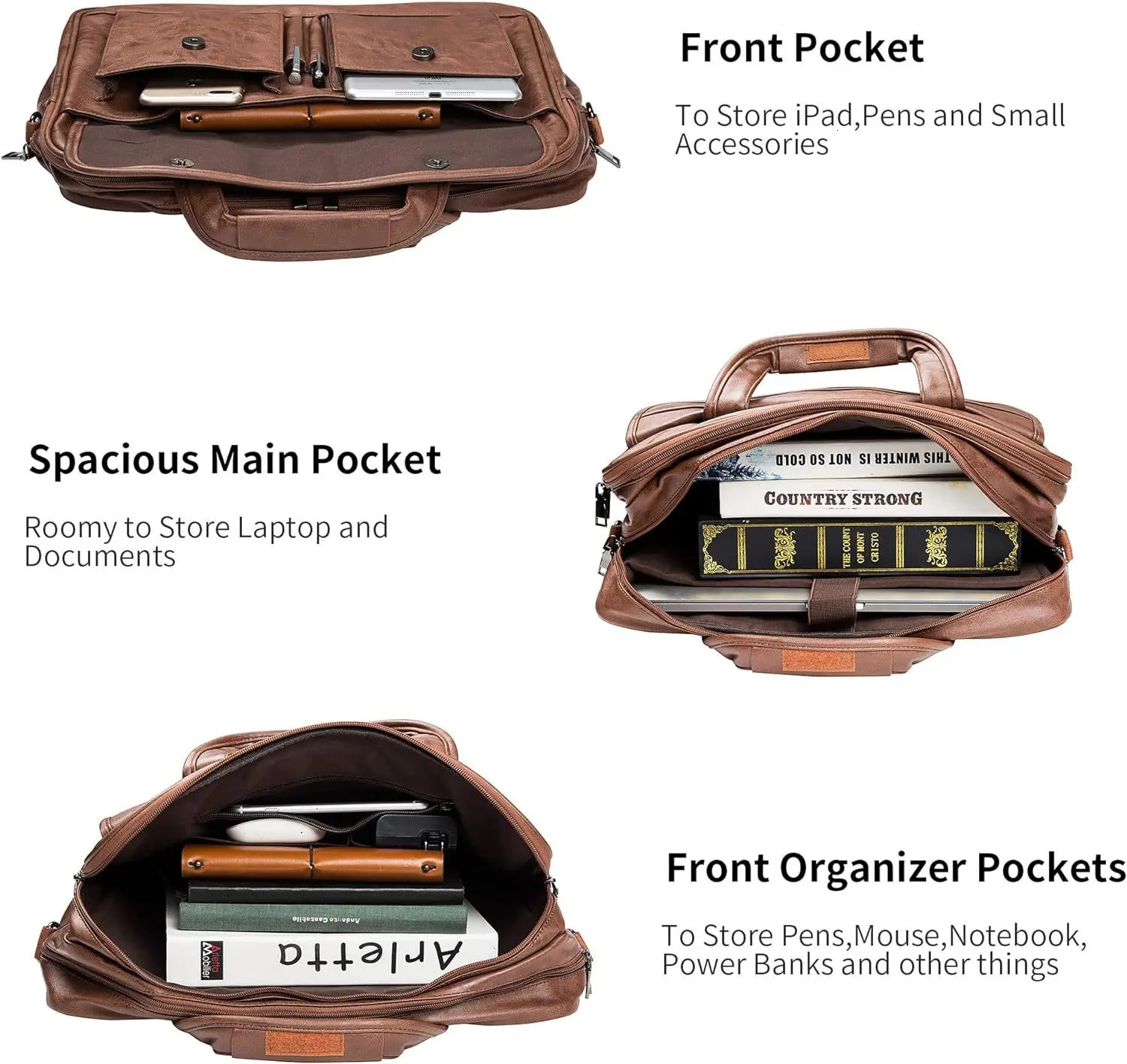 Large Capacity Briefcase MenS Business Shoulder Bag Retro Classical Leather Wide-Strap Crossbody Bag For 17.3inches Laptop Bag 241225