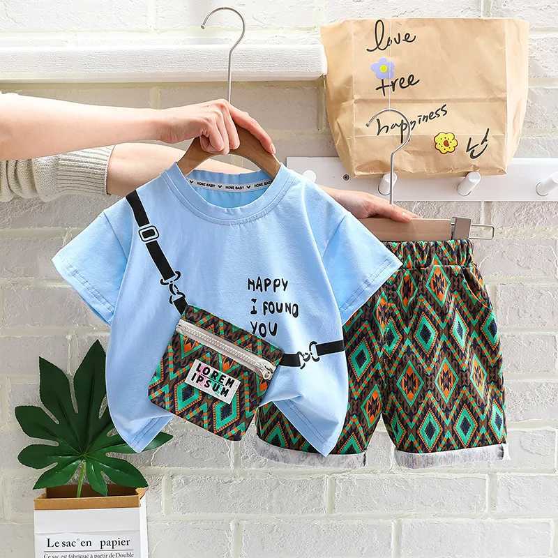 Clothing Sets Summer Baby Boy Clothes Set Kid Girl Letter Print Tshirts and Shorts 2 Pieces Suit Children Fashion Top Bottom Outfits with BagY241225IF