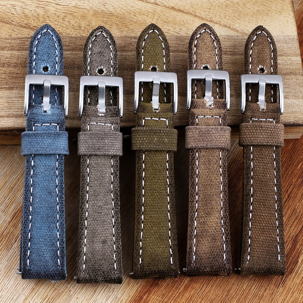 Handmade Canvas Watch Band 18 19 20 21 22 24mm Retro Watchband Men Watch Bracelet Strap Replacement Belt Gray Blue Brown Green 241225