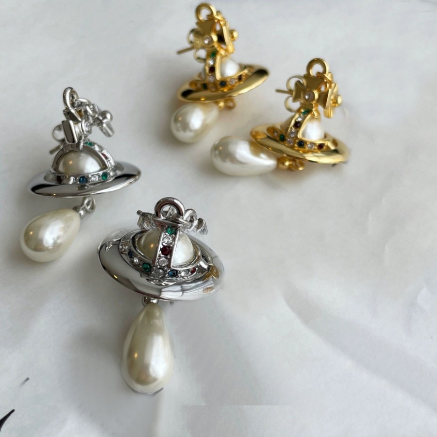 Galactic Pearl Drop Earrings with Cosmic Ship Motif Gold Tone Women Fashion Jewelry Space-Themed Gift Accessory