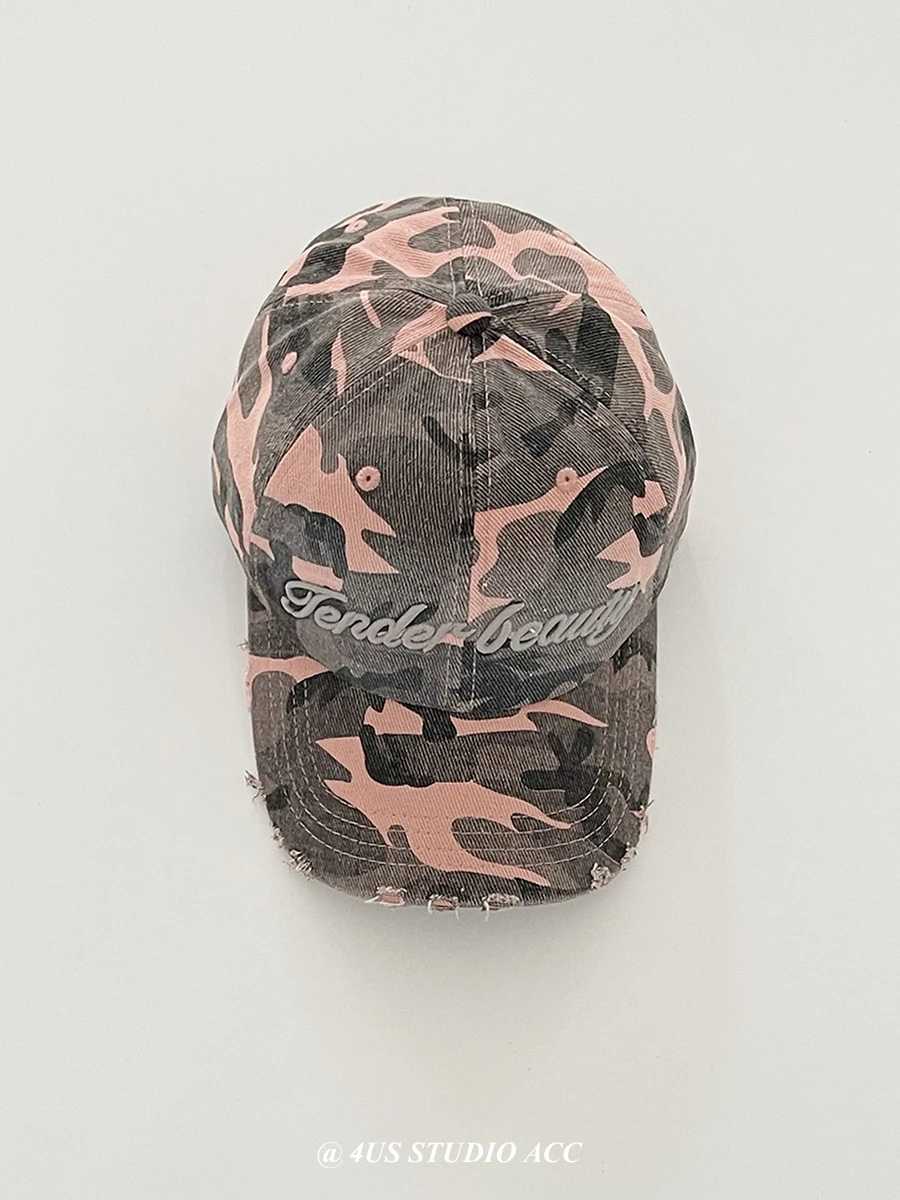 Korean style camouflage embroidered baseball cap womens street fashion brand soft top sun hat mens foot cap W241225