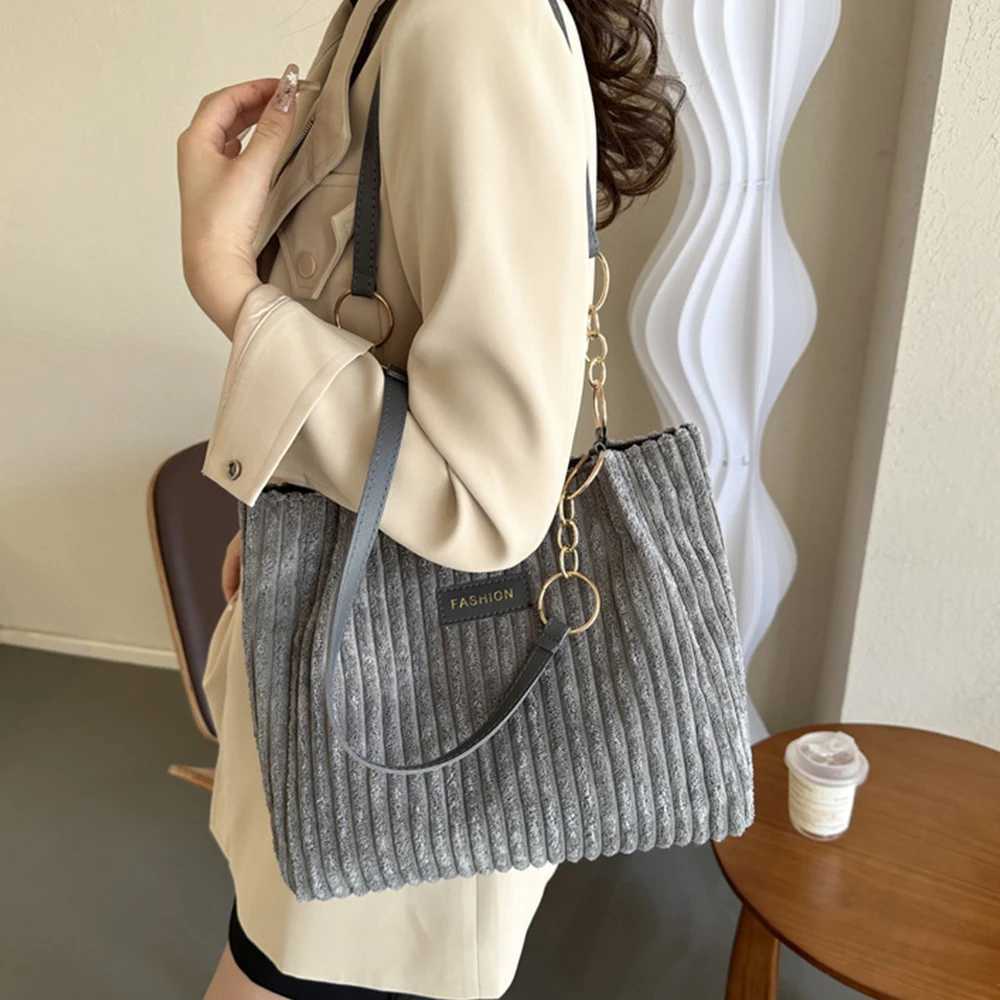 Womens Corduroy Single Shoulder Handbag Cott Shopping Bag Womens Commuter Handbag Suitable for Womens Daily Travel Use-llXJ241225