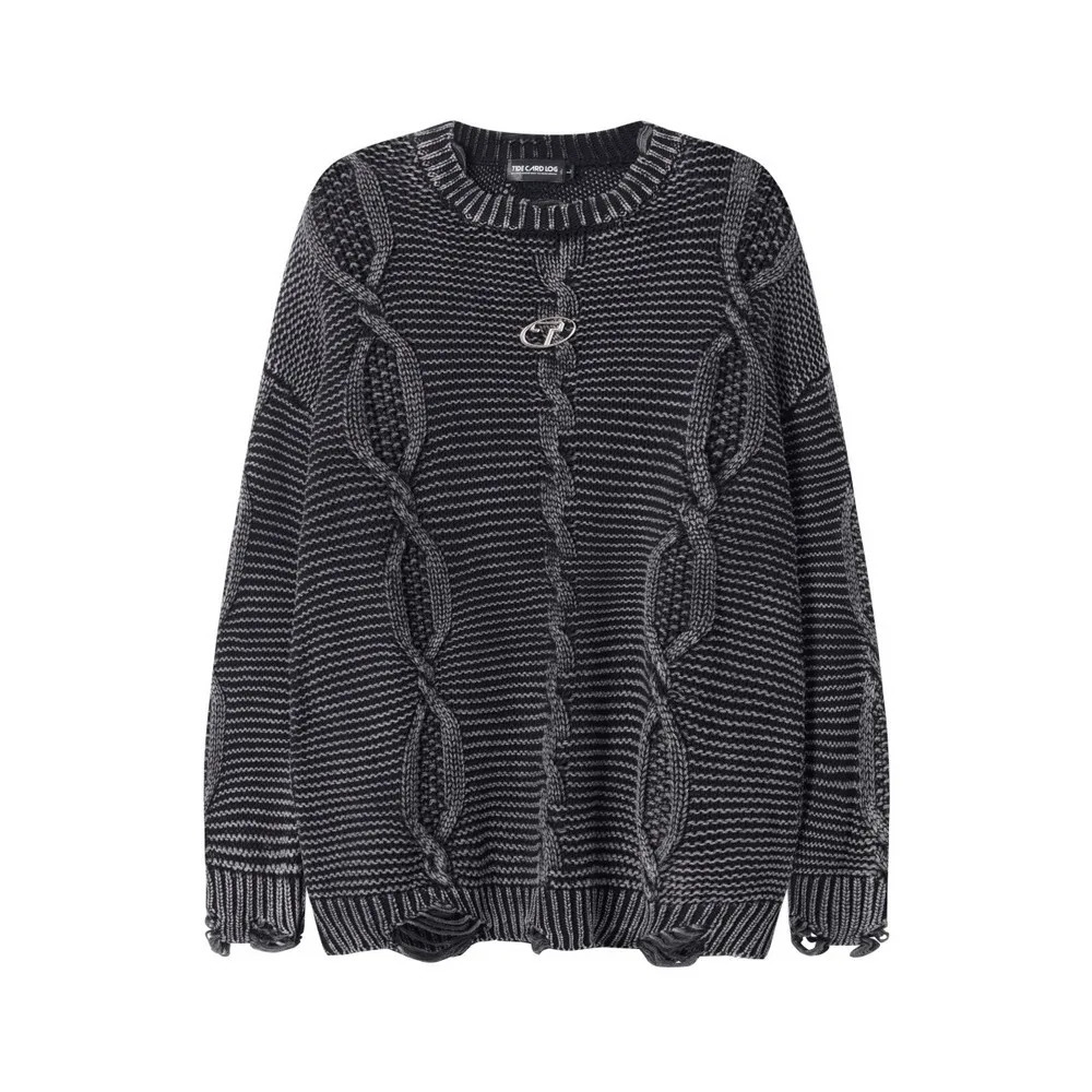 Ripped Grunge Christmas Sweater Men Oversize Punk Knit Gothic Tops Winter Clothe 2024 Y2k Streetwear Pullovers 241225