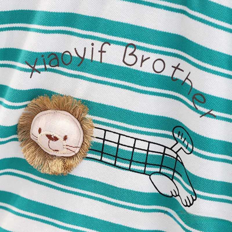 Clothing Sets Baby Girls Cotton Clothes Set Kid Boy Stripe Lion T-shirts and Shorts 2pcs Suit Children Short Sleeve Lapel Top Bottom OutfitsY241225SVC