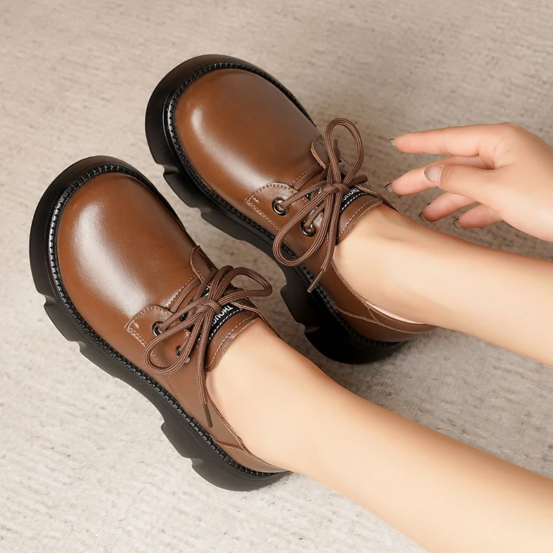 AIYUQI Women Loafers Shoes Autumn Genuine Leather Women Shoes Casual Large Size Lace-up Platform Ladies Shoes