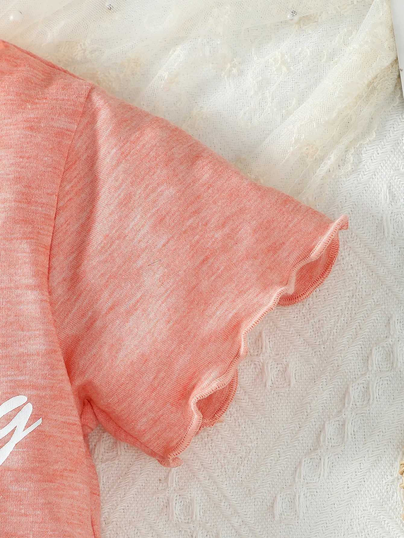 Clothing Sets 2PCS Child Girl Daily Clothes Set Letter Print Pink Short Sleeveless Top+Shorts Fashion Casual Home Suit Kids Girl 4-6 YearsY241225F7C1