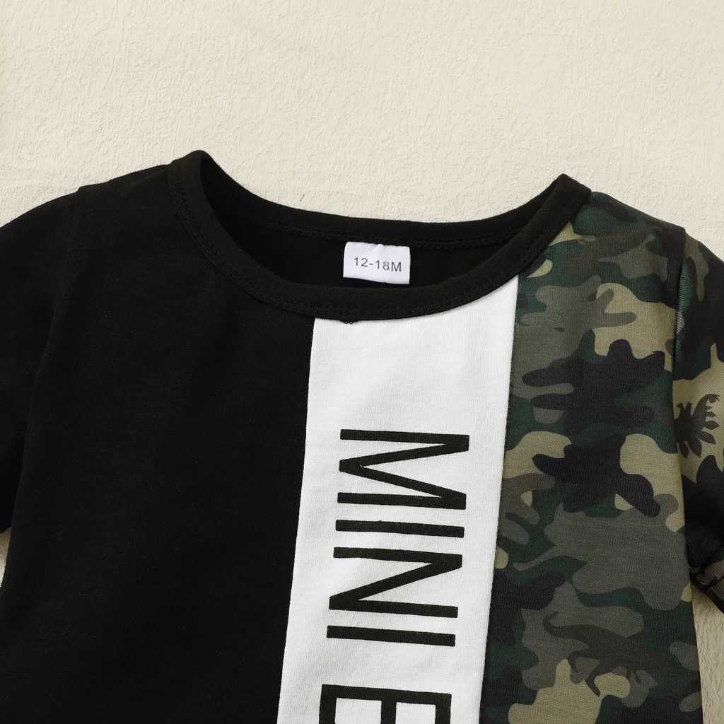 Clothing Sets Children boys Clothes Set Letter Short Sleeved Top+Camouflage Shorts Fashion Cool Equipment for Summer Wear Kids for 1-5 YearsY241225TPS